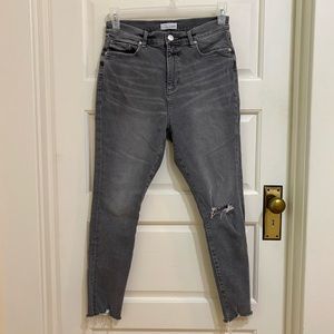 LOFT high rise distressed skinny ankle jeans, gray wash, size 10/30